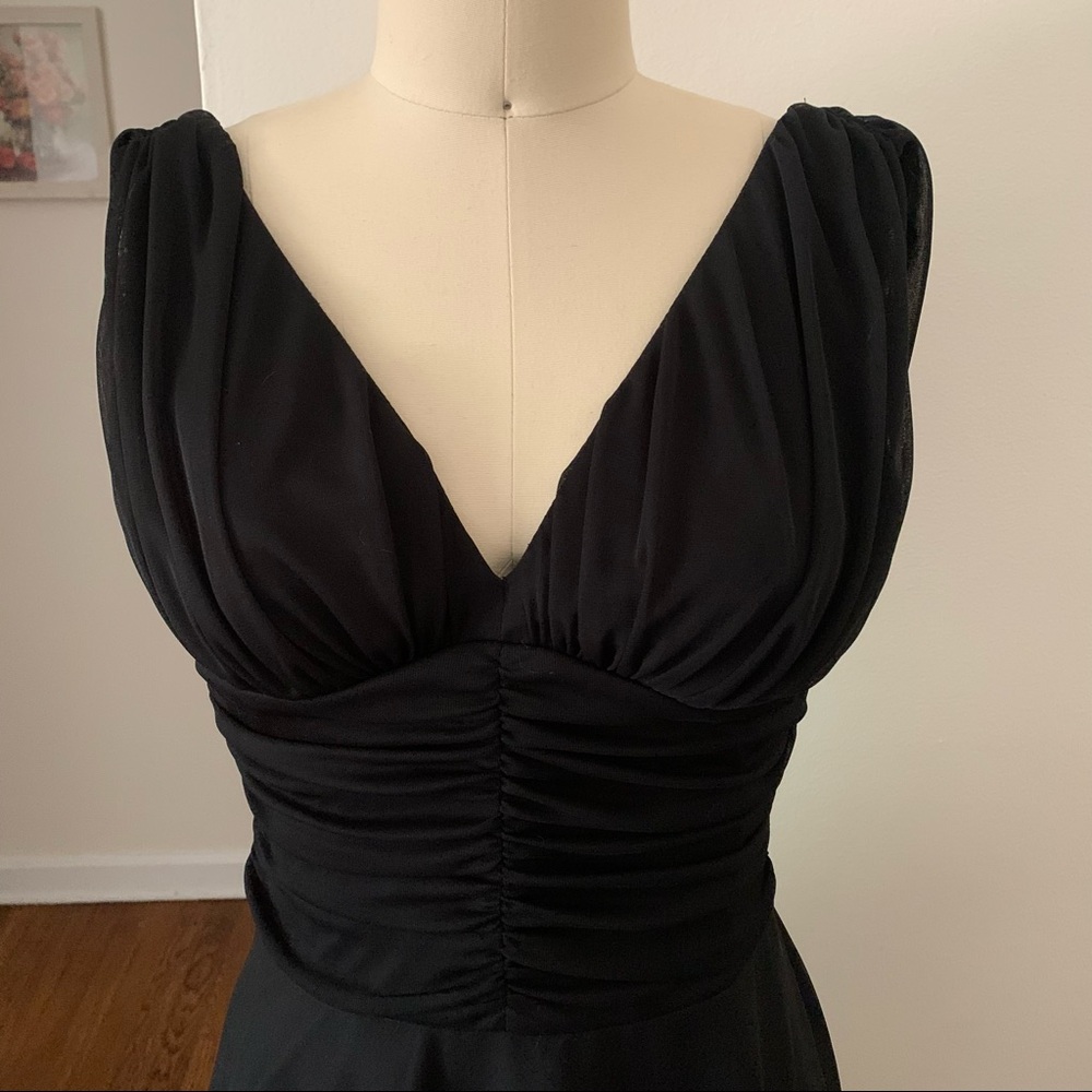 1950s Retro Style Black Pleated Cocktail Dress